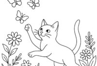 Ausmalbild katze jagt schmetterlinge