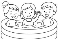 Ausmalbild kinder in einem swimmingpool