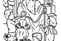 Ausmalbild kinder mit dem heiligen nikolaus