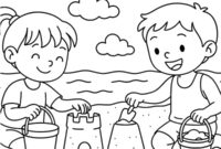 Ausmalbild kinder spielen am strand