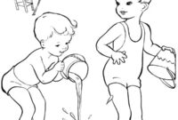 Ausmalbild kinder spielen mit wasser am strand