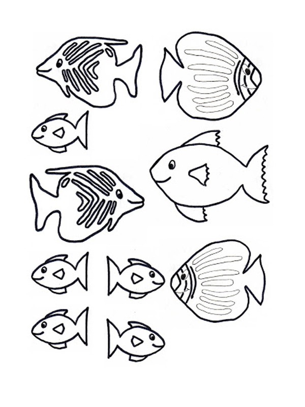 Ausmalbild kleiner fischschwarm