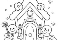 Ausmalbild lebkuchenmann am weihnachtshaus