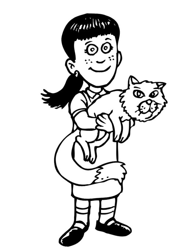 Ausmalbild maedchen mit katze
