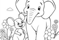 Ausmalbild maus und elefant