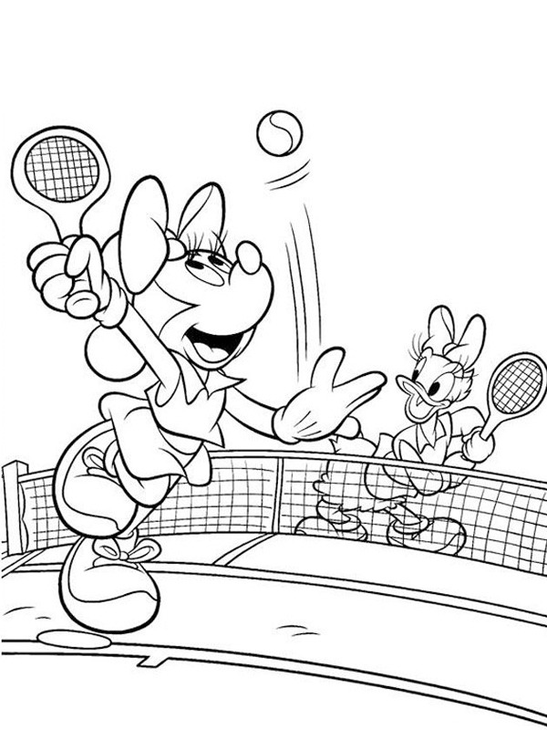 Ausmalbild minnie und daisy spielen tennis