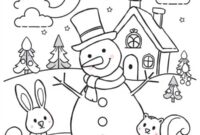 Ausmalbild tiere beim schneemann