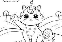 Ausmalbild winkende einhornkatze