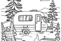 Ausmalbild wohnwagen mit lagerfeuer