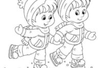 Ausmalbild zwei kinder beim schlittschuhlaufen